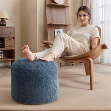 Round Stuffed Pouf Ottoman, Foot Rest Stool with Foam Chunk Filling, Cozy Hom...