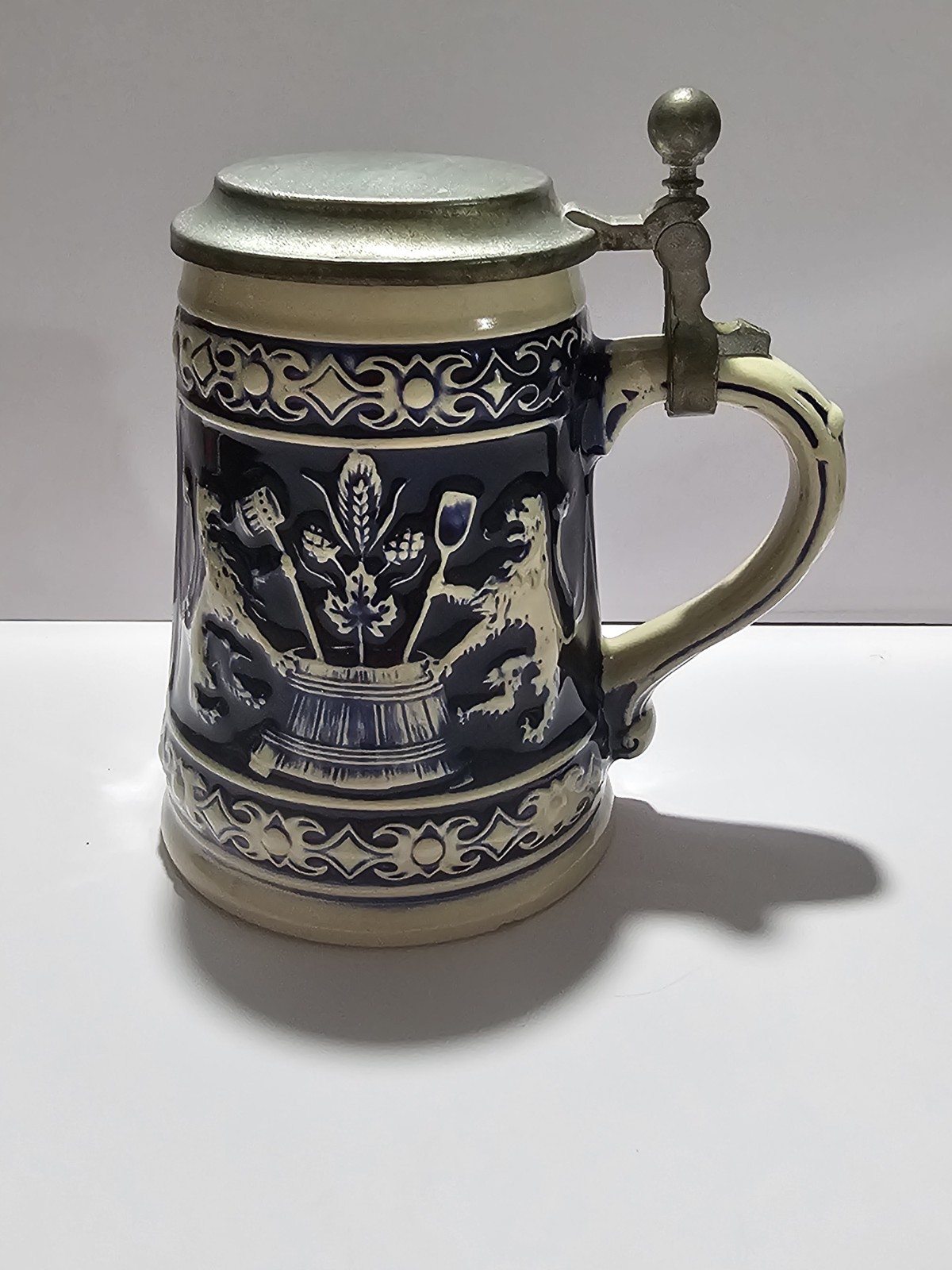 Vintage Gerz Beer Stein Brewing Lions Cobalt Blue Bier Mug West Germany