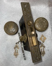 Antique Norwalk Butterflies And Birds Cast Brass Double Key Entrance Set