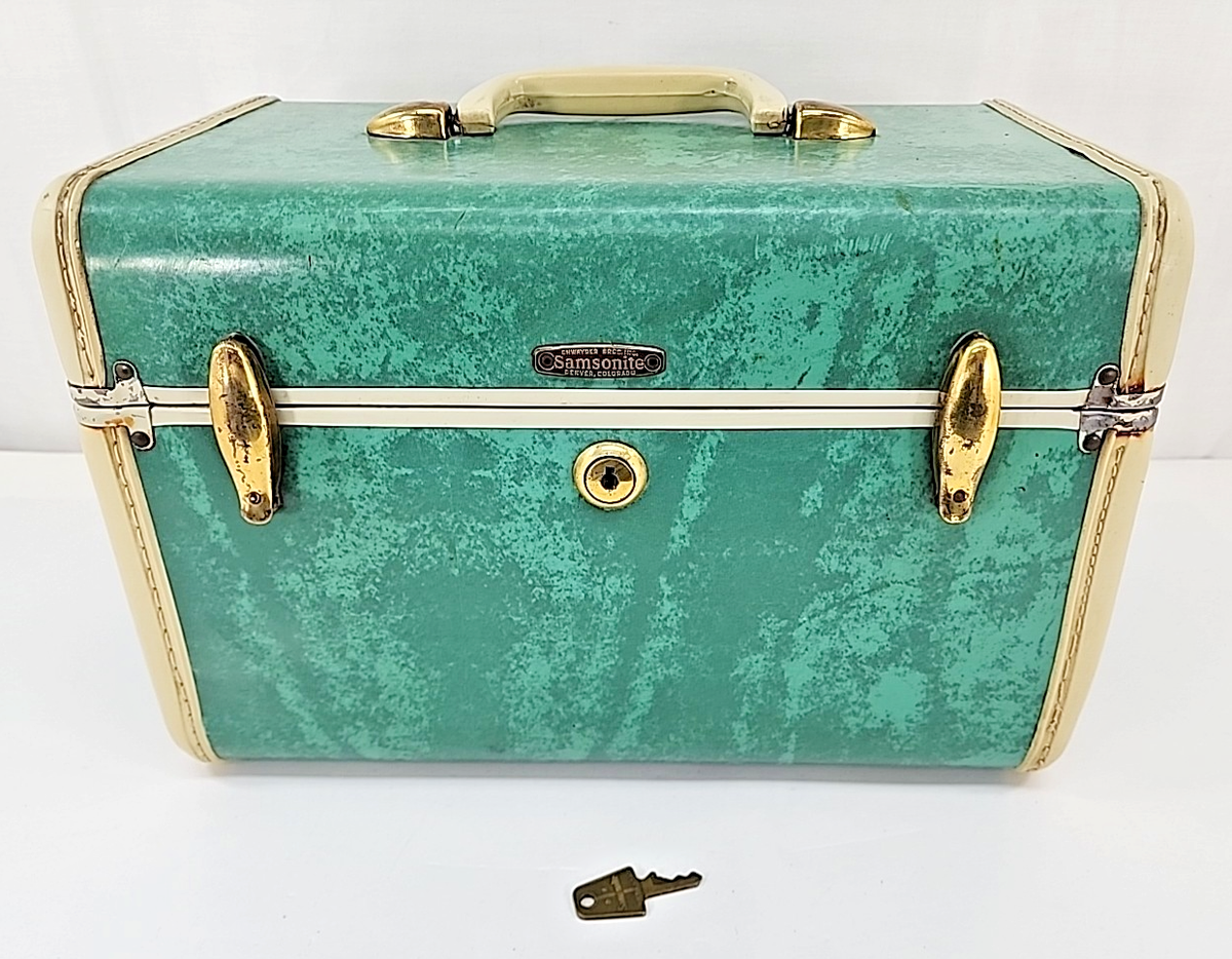 【USA vintage】Samsonite サムソナイト トレインケース Vintage Samsonite Train Case Marbled Green, Tan Interior w/ Mirror