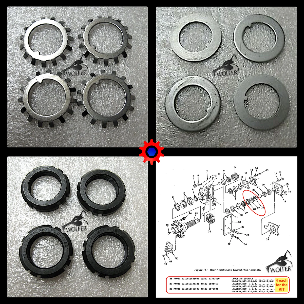 パーツ HEYwa 4 Kits* Nut Locking Geared Knuckle Hubs ; Mil. Hummer ; 5745692