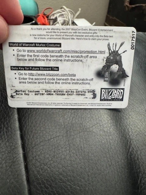 Murloc 服装 2007 BlizzCon 战利品卡 * * 二手 * — 第 2/2 张图片