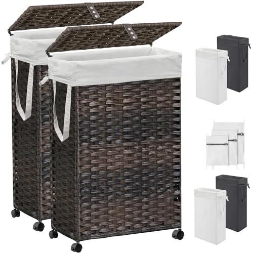 70L Slim Laundry Hamper with Lid & Wheels, 2-Park Rolling Laundry Basket with - Picture 2 of 8