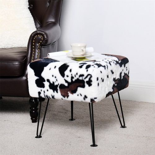 Cow Print Vanity Stool Chair Soft Faux Fur Chair Makeup Stool with 4 Metal Legs - Picture 33 of 74