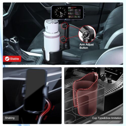 Cup Holder Phone Mount Upgraded 2 In 1 Cup Holder Expander For Car Long Arm With - Picture 2 of 6