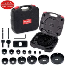 HYCHIKA 19Pcs Hole Saw Set Kit Rotary Tool Bit 3/4" to 6" Wood Drywall PVC Case