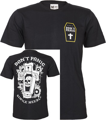 Retro DON'T PANIC Sarg Skull Coffin Tattoo HERREN Motiv T-SHIRT Rockabilly