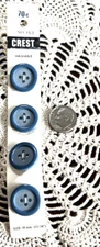 4 Vintage? Crest Dusty Dark & Light Blue Round Plastic 4 Hole Washable Buttons