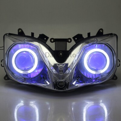 Fully Assembled Headlight White Angel Blue Devil Eyes Fits For
