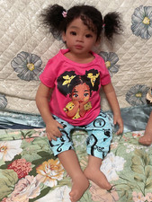 30" Reborn Baby Doll Hand-Root Hair American African Dark Skin Toddler Girl Toys