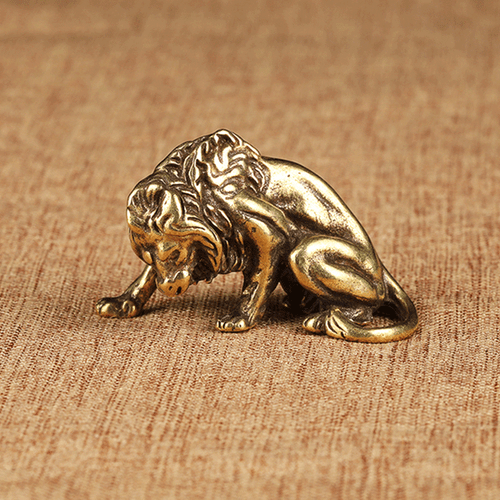 Brass Small Lion Figurines Statue Home Ornaments Animal Figurines Gift - Picture 2 of 4