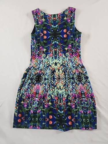 Cynthia Rowley Dress Floral Watercolor A Line Sheath Neoprene Stretch Sz 8 - Picture 5 of 11