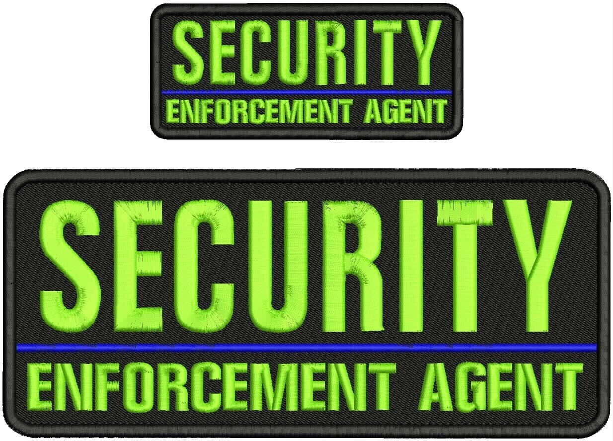 SECURITY ENFORCEMENT AGENT 4X10 2X5 EMB PATCH HOOK ON BACK LIME GREEN ON BLACK