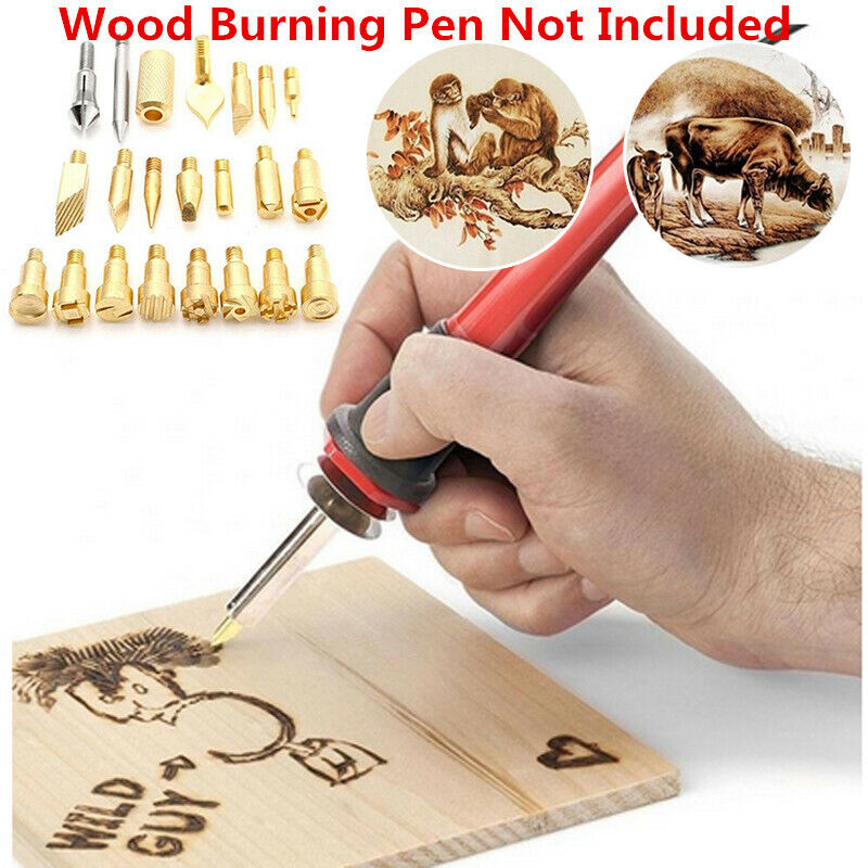 22Pcs/Set Wood Burning Tool Kit Craft Soldering Pyrography Art Pen Brass  Tips CS