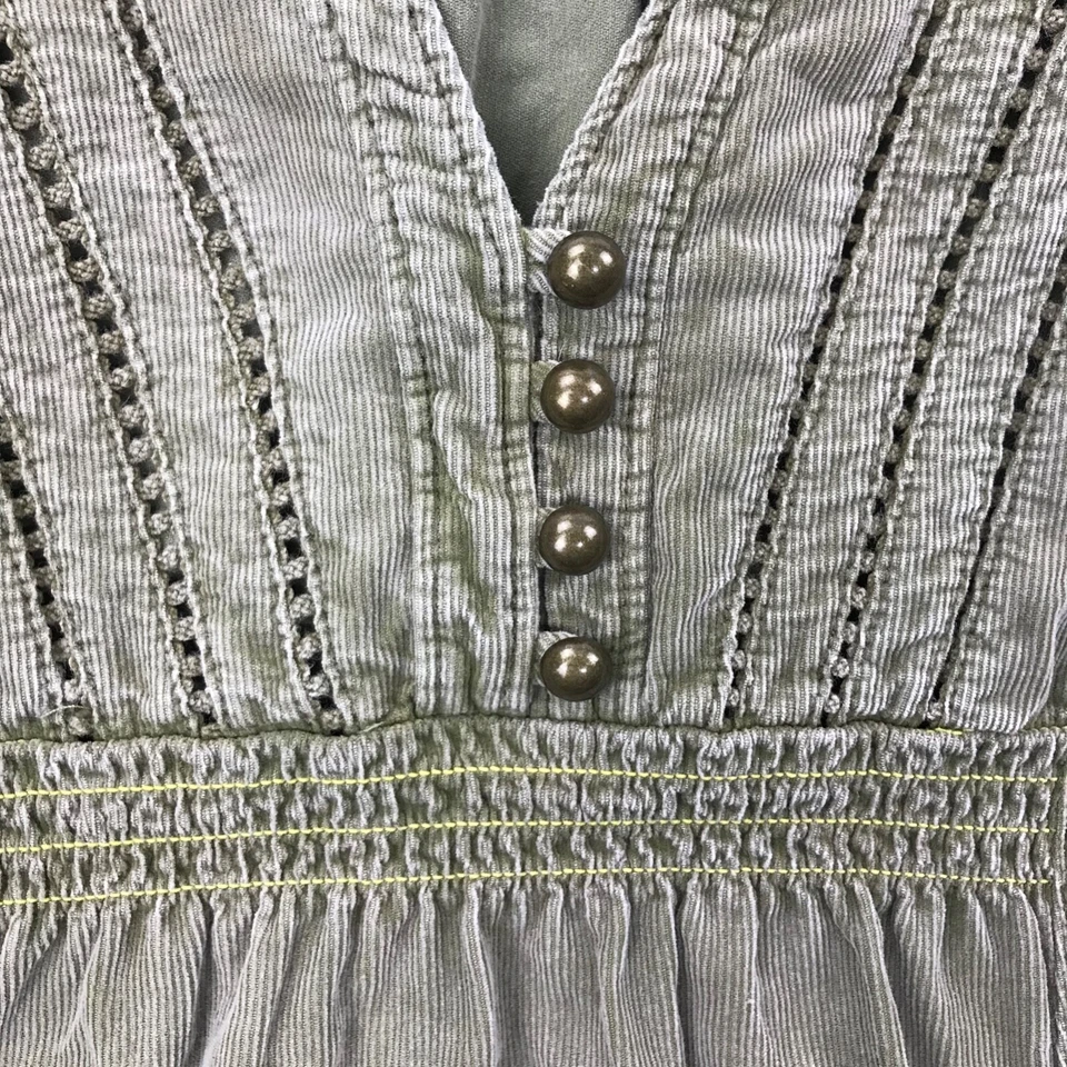 Pilcro Anthropologie Corduroy Dress Size XS Green Aline Tiered V Neck Cottage - Image 4 of 4