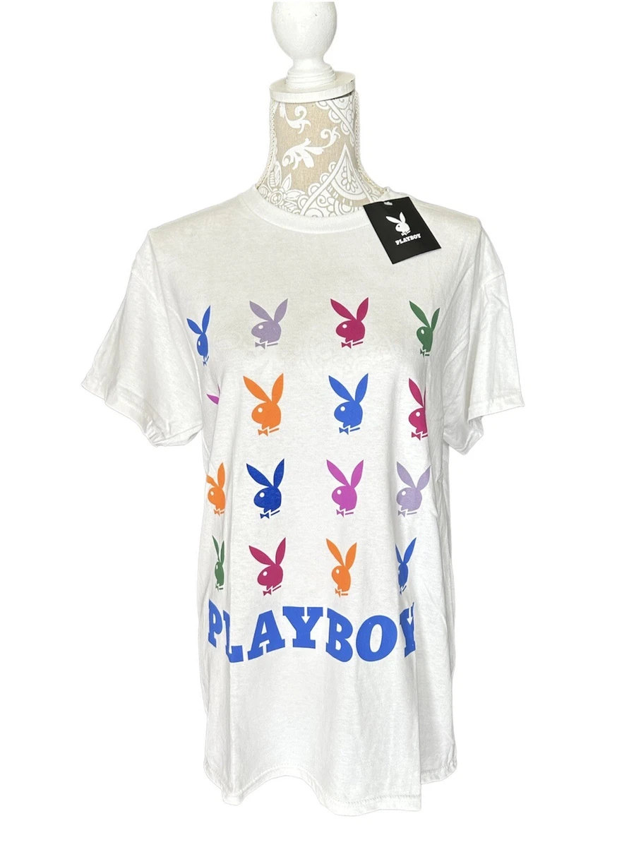 PLAYBOY Bunny White Multicolor T Shirt SIZE MEDIUM