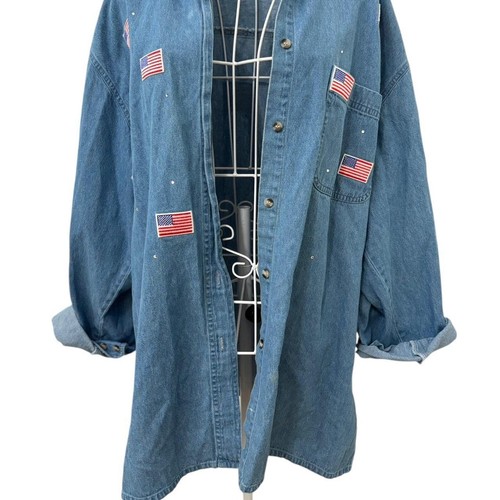 Mili Designs Embellished denim shirt with American flag patches and bedazzled - Picture 2 of 5