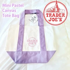New With Tags Trader Joe’s Mini Pastel Canvas Tote Bag Lavender Purple Sold Out