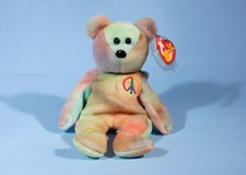 Ty Beanie Babies Peace 1996 Bear Plush Soft Toy New With Tag & Protector