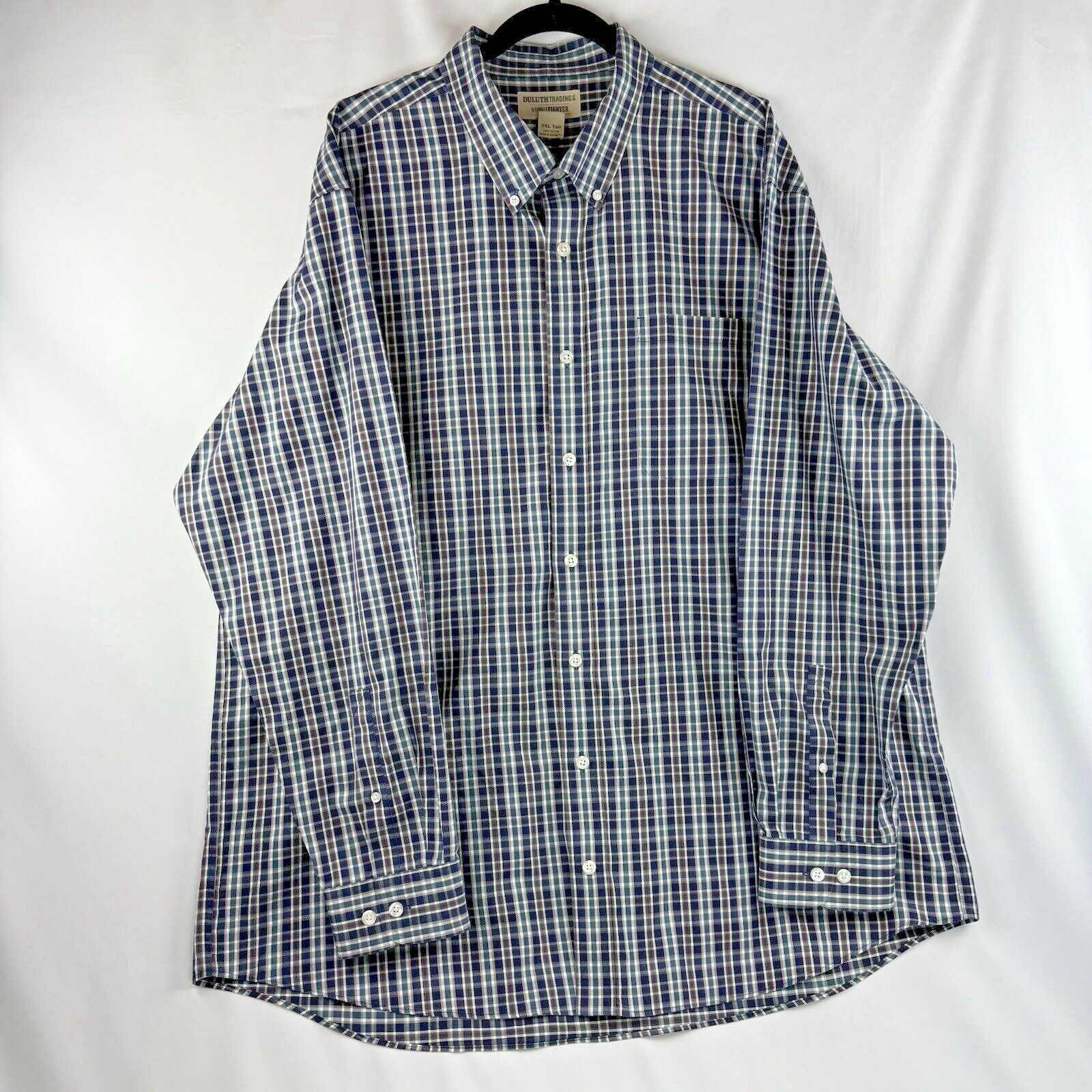 DULUTH TRADING CO Shirt Mens 2XL Blue Plaid Button Up Long Sleeve