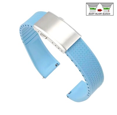 Easy-Klick Premium FKM-Kautschuk Uhrenarmband Modell Texturo-S hell-blau 22 mm