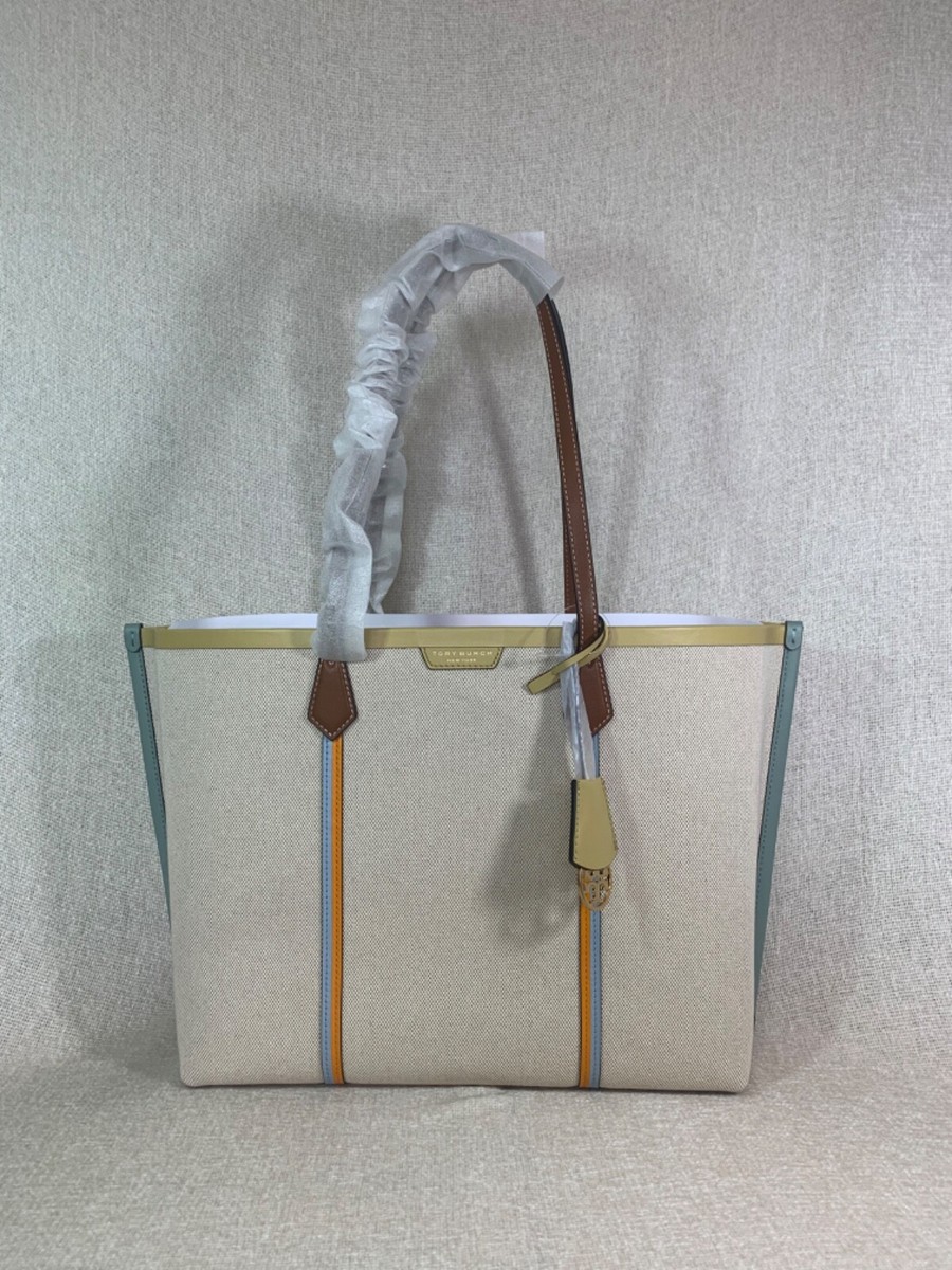 NEW Tory Burch Perry Triple Compartment Natural Canvas Large