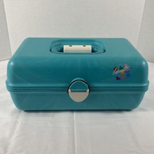 Vintage Caboodles Makeup Case Turquoise Aqua 2602 Slide Tray Organizer USA Made