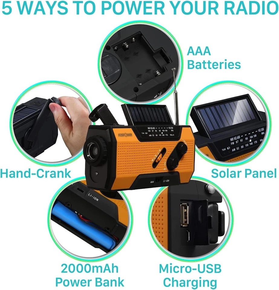 Portable Solar Power Bank: Emergency Weather Radio, Flashlight - Image 3 of 4