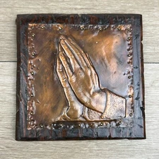 Handmade Tin Art Praying Hand Wall Hanging Religion Faith Pray