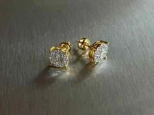 1.20Ct Round Cut Moissanite Cluster Stud Earrings 14K Yellow Gold Plated Silver