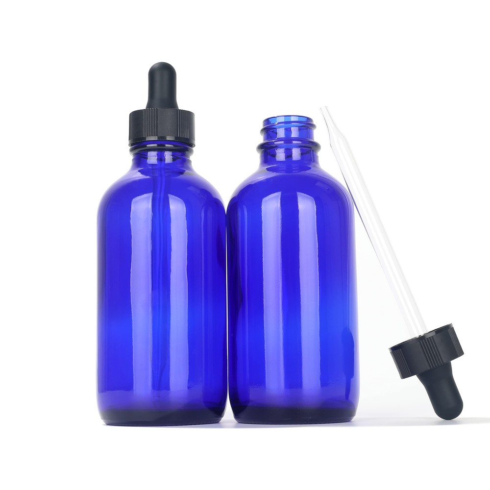 Boston Round Glass Bottles Blue / 120 ml with Dropper / 2 Pcs