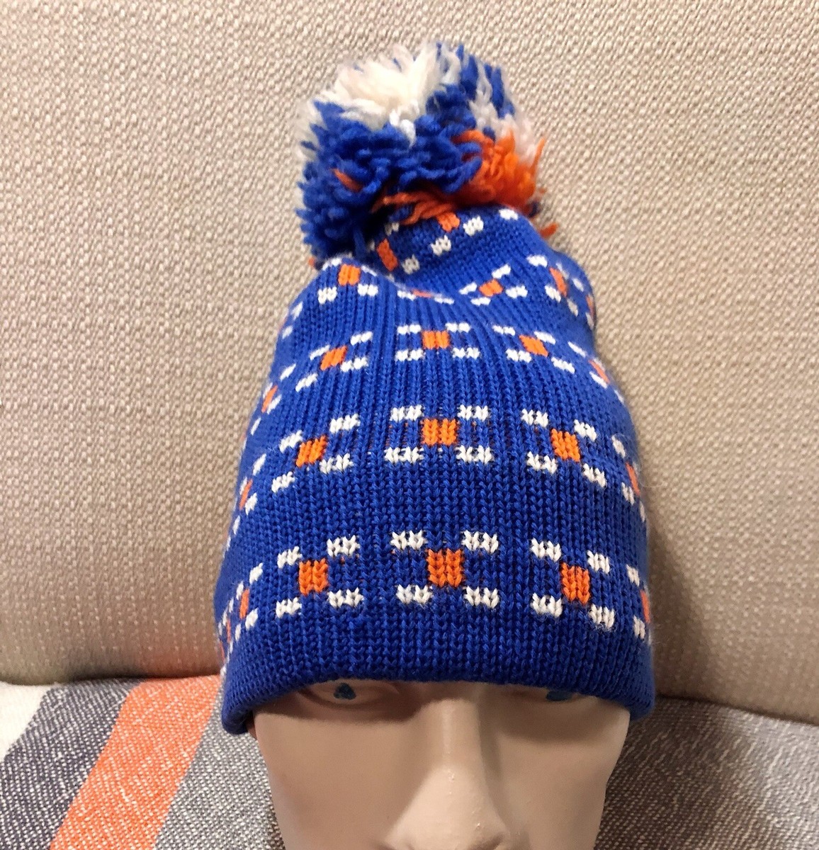 Vintage Smiley 100% Wool Blue Orange White Multicolor Ski  display picture 1