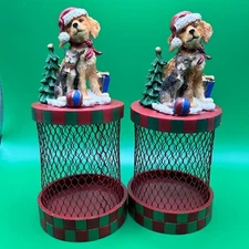 SET OF 2 SEE’S CANDY BOX TRINKET MESH METAL SANTA DOG PRESENTS CAT