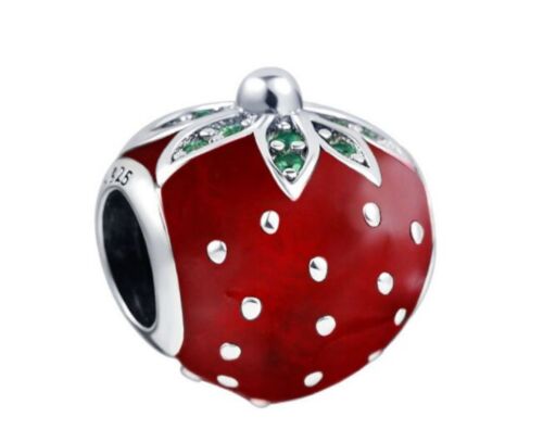 Fruit Strawberry Vegan Accessories Fruit Begging Bracelet Pendant Bracelet 925 Silver - Picture 1 of 1