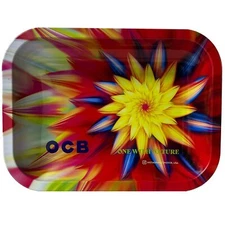 OCB Premium Metal Cigarette Rolling Tray - Small Vibrant Flower