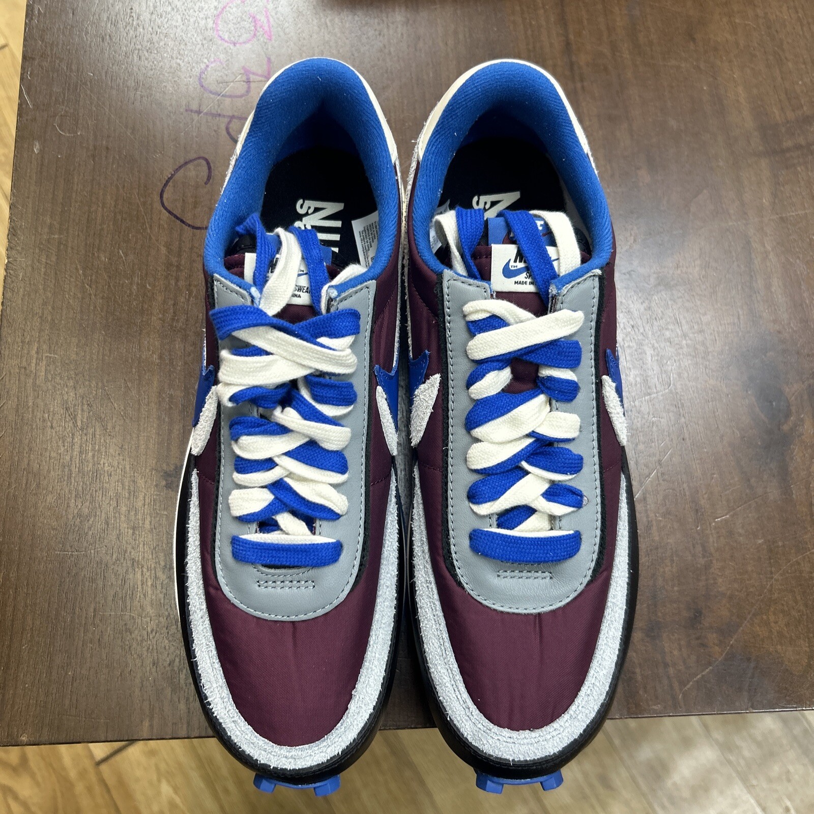 SACAI X NIKE Nike x Sacai x Undercover LD Waffle Night Maroon Royal DJ4877 600 taglia 10 5 senza coperchio