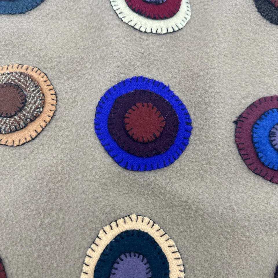 Wool Applique Pillow Cover Circles Light Brown 18x18 Artisan Velvet Back Zip - Image 3 of 4