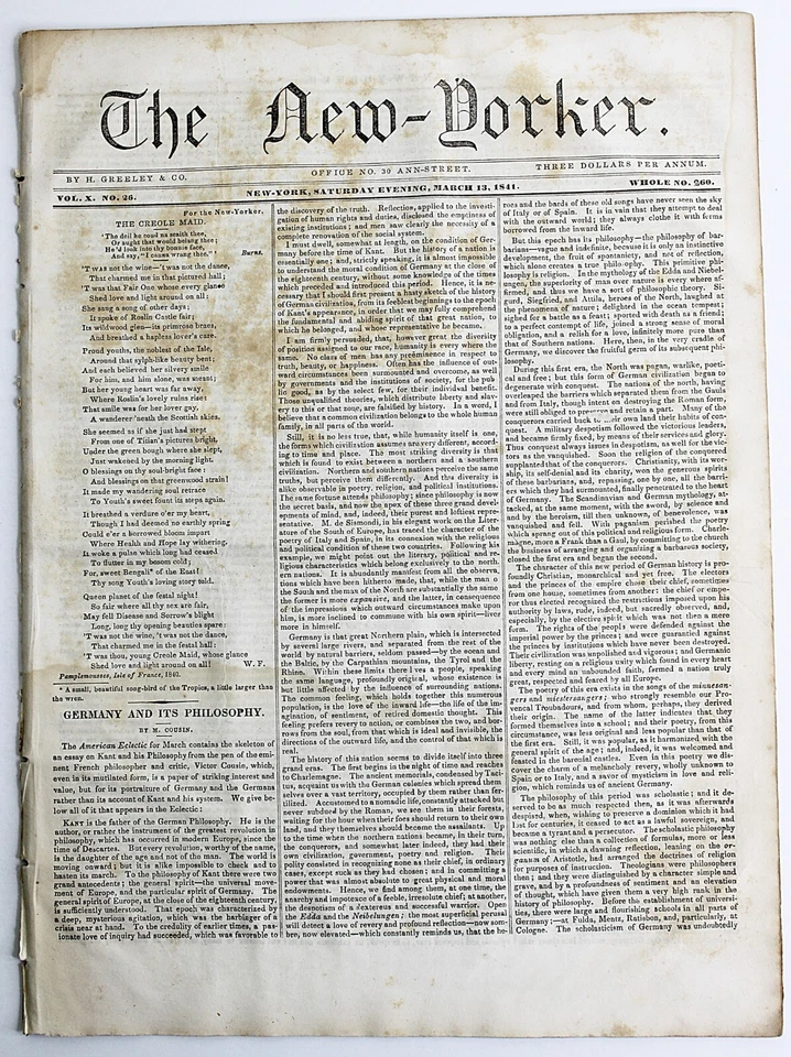 1841 THE NEW-YORKER Mar 13 Charles Dickens MASTER HUMPHREY'S CLOCK 1st American - Image 2 of 4