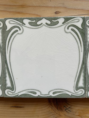5 Jugendstil Fliesen Ernst Teichert Kachel SOF Art Nouveau weiß grün Blumen Herz - Bild 4 von 11