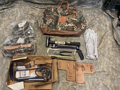 Buckingham Klein Utility Lineman Belt Climbing Set Tool Kit Spikes Gaffs  Bag