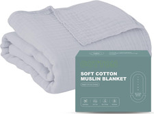 Soft 6-Layer Muslin Blanket - Boho Cotton Throw, 80x90 Inches, Slate Gray