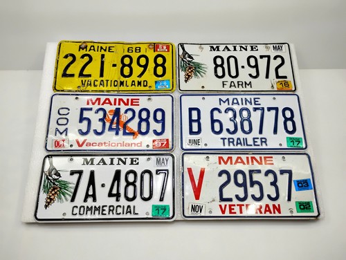 6 Vintage MAINE State License Plates Used Authentic Auto Tag Lot "Vacationland"