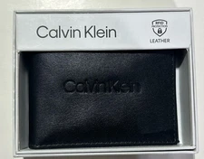NWT Calvin Klein Wallet Slimfold Leather Textured Cards Bills ID RFID Protection