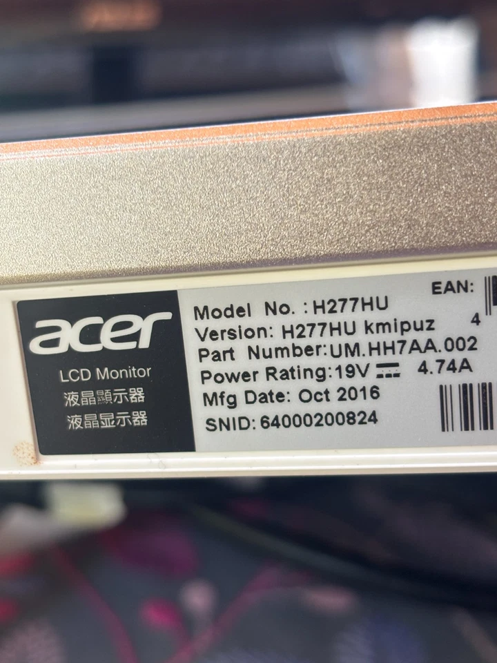 1EA - Acer H277HU 27-Inch WQHD  Monitor  2560 x 1440 1440p IPS - No Charger - Image 3 of 4