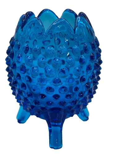 Vintage Fenton Egg Shape Footed Vase Colonial Cobalt Blue Glass Hobnail MCM
