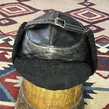 Vintage 70s Black Leather Pile Lined Winter H...