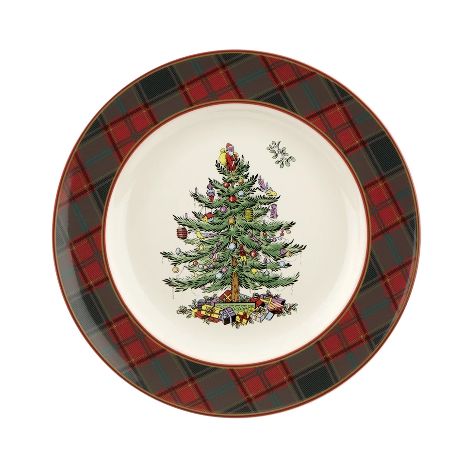 Spode Árbol de Navidad Tartán 10.5′′ Plato de Cena, Juego de 4 - Apto para Lavavajillas Foto 2 de 4