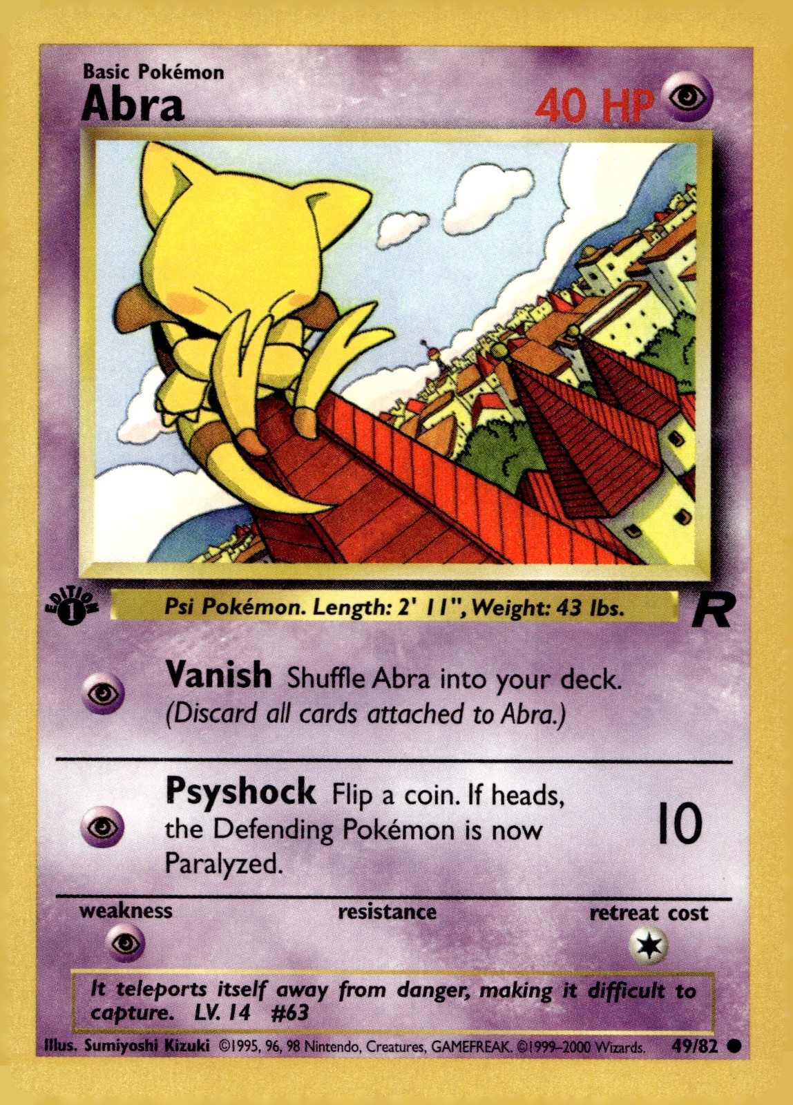 Abra #49/82 Team Rocket Near Mint or Better - 1st EDITION - Pokemon Card