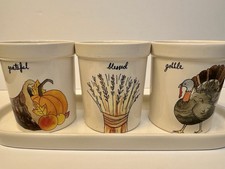 RAE DUNN Gobble Blessed Grateful Crock Utensil Holder Tray Thanksgiving Holiday