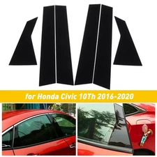 6PCS Black Door Car Window Pillar Post Cover Trim For 2016-2021 Honda Civic PC K